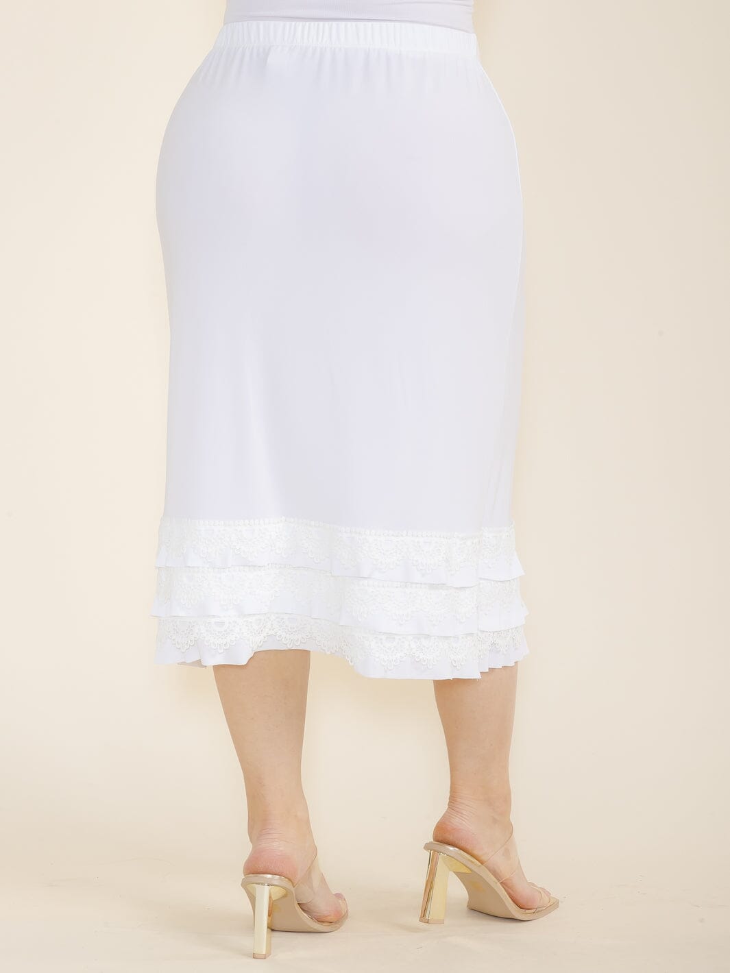 PLUS SIZE ELASTIC WAIST CROCHET BOTTOM HEM MIDI SKIRT