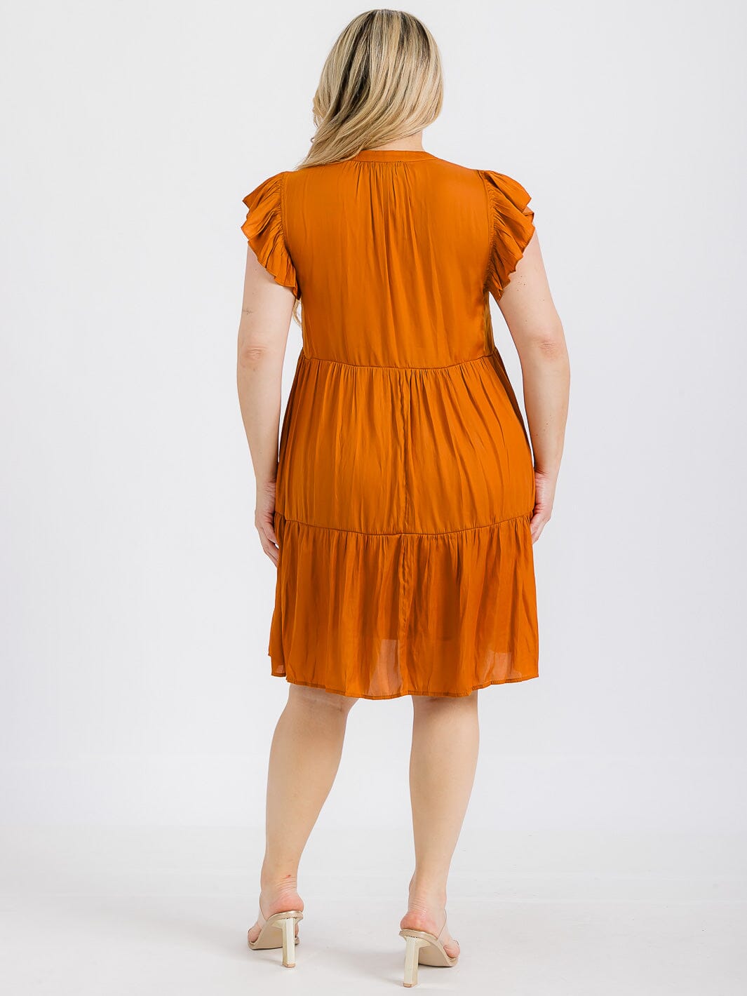 PLUS SIZE RUFFLE SLEEVE V-NECK TIERED TUNIC MINI DRESS