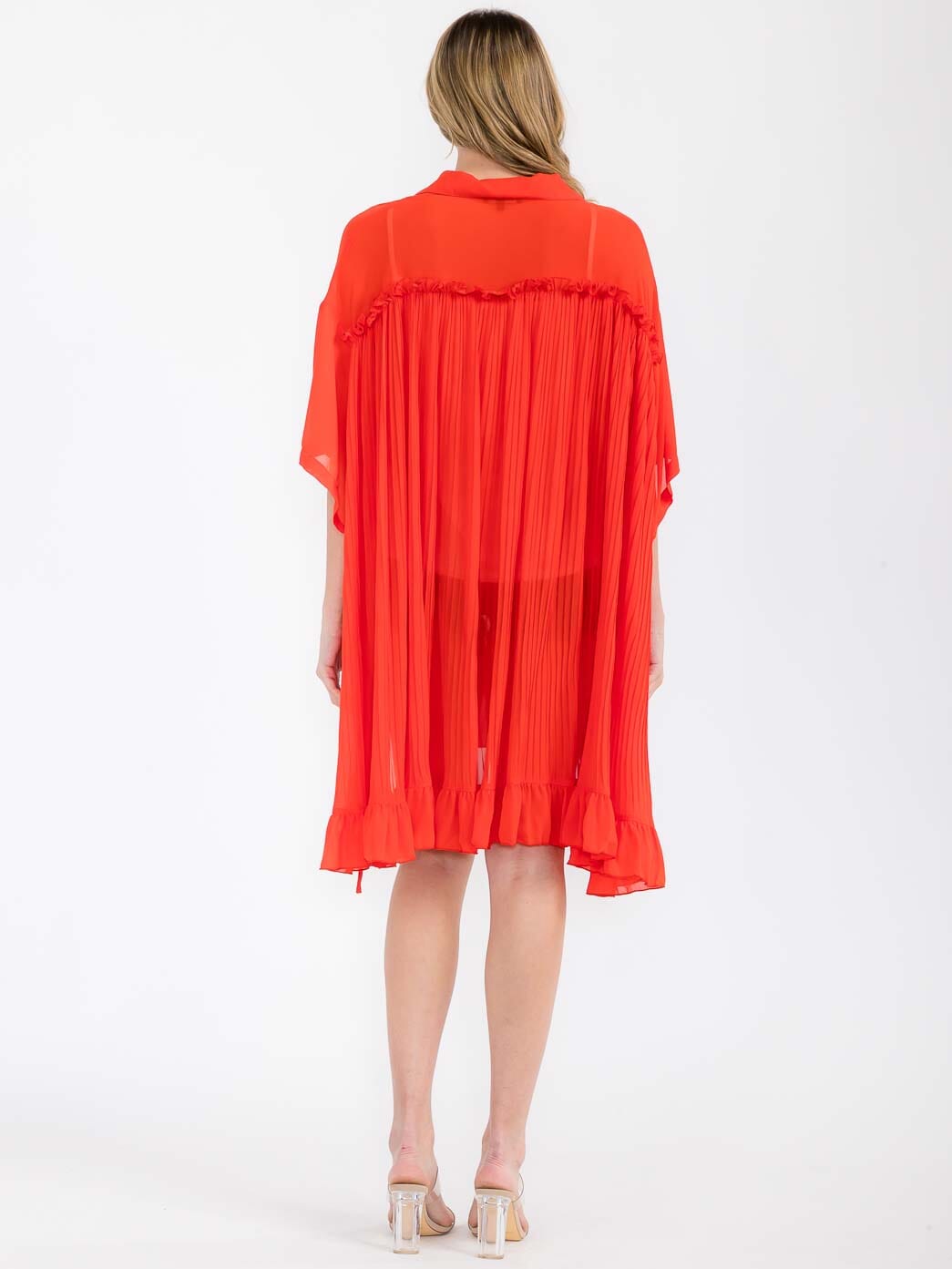 WOMEN'S SHORT SLEEVE BUTTON UP PLEATED SIDE RUCHED TUNIC TOP