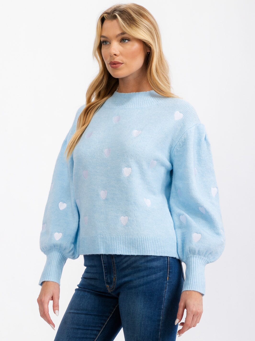 WOMENS' LONG SLEEVE EMROIDERY HEART PULLOVER SWEATER