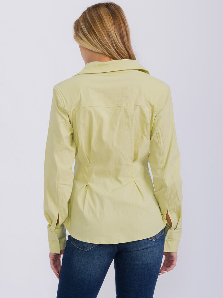 WOMEN'S LONG SLEEVE BUTTON UP FRONT POCKETS BLOUSE