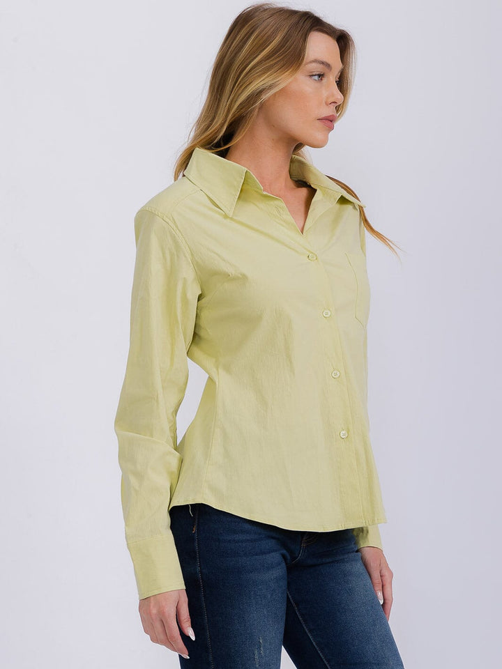 WOMEN'S LONG SLEEVE BUTTON UP FRONT POCKETS BLOUSE