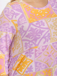 PLUS SIZE 3/4 SLEEVE HIGH-LOW MULTI PRINT TUNIC BLOUSE