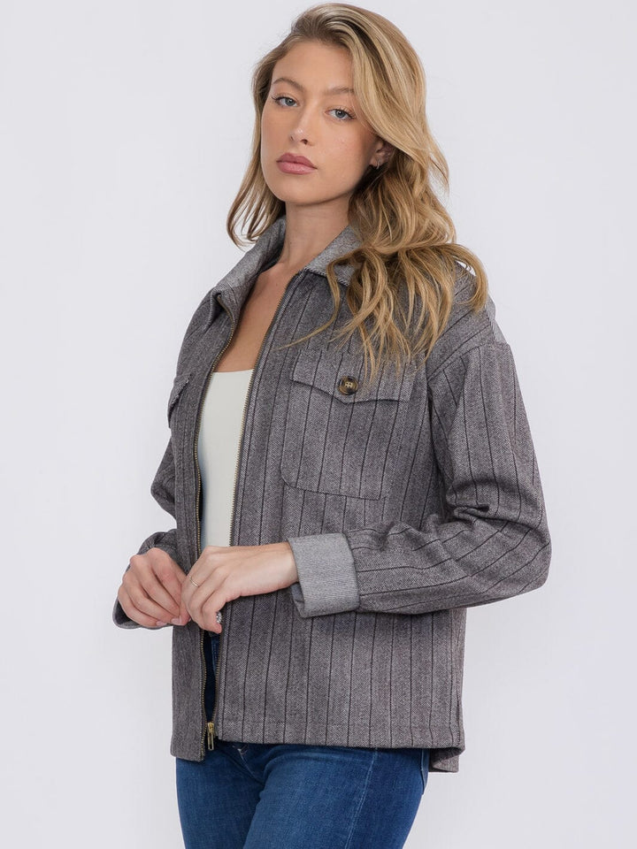 WOMEN'S LONG SLEEVE ZIPPER CLOSURE FRONT POCKETS JACKET