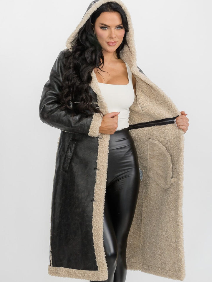 WOMEN'S LONG SLEEVE SHERPA LINING CONVERTIBLE ZIP OFF TWO IN ONE AVIATOR COAT