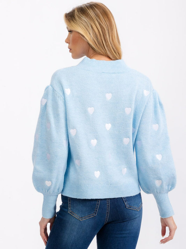 WOMENS' LONG SLEEVE EMROIDERY HEART PULLOVER SWEATER