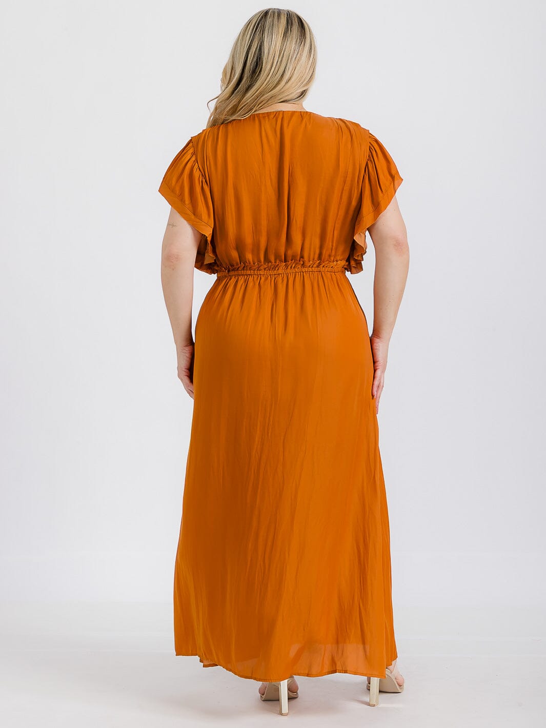 PLUS SIZE SHORT SLEEVE ELASTIC WAIST BUTTON UP MAXI DRESS