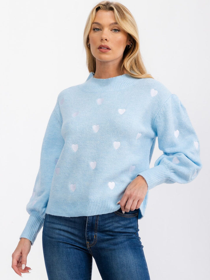 WOMENS' LONG SLEEVE EMROIDERY HEART PULLOVER SWEATER