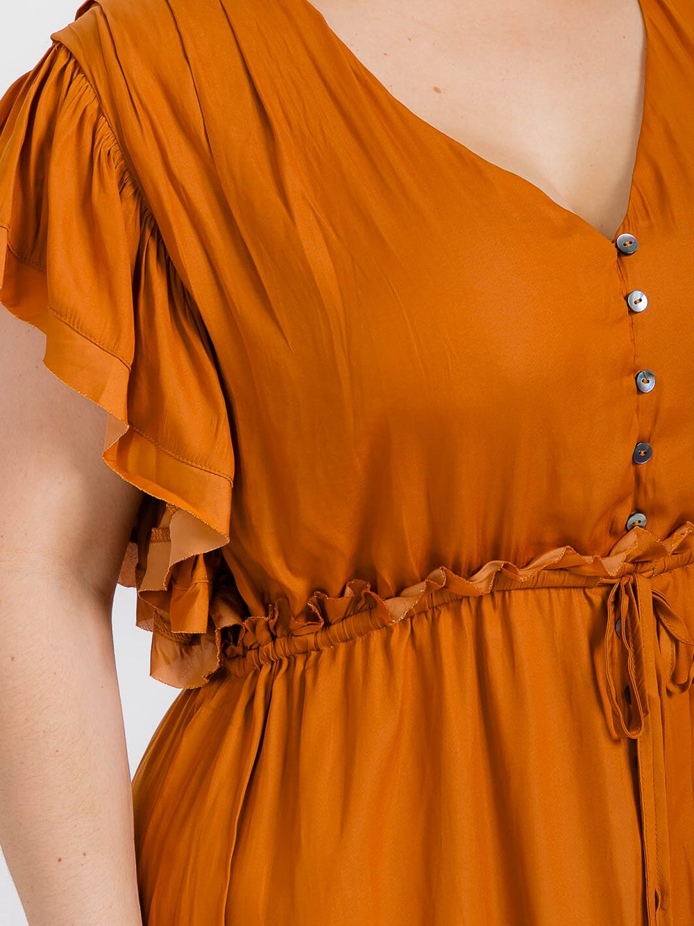 PLUS SIZE SHORT SLEEVE ELASTIC WAIST BUTTON UP MAXI DRESS