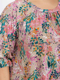 PLUS SIZE SHORT SLEEVE FLORAL PRINT TUNIC BLOUSE