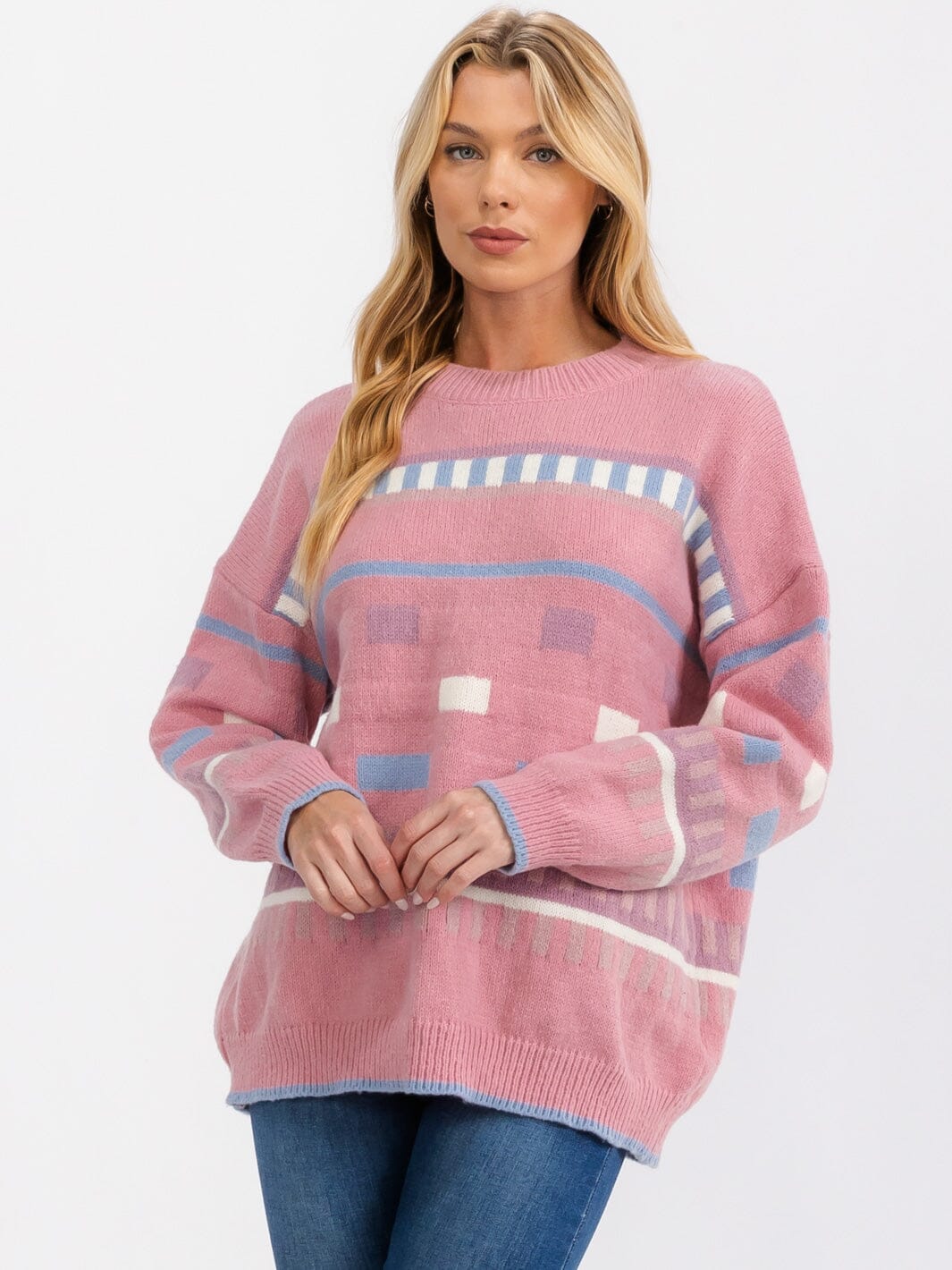 WOMENS LONG SLEEVE PULLOVER GRAPHIC SWEATER