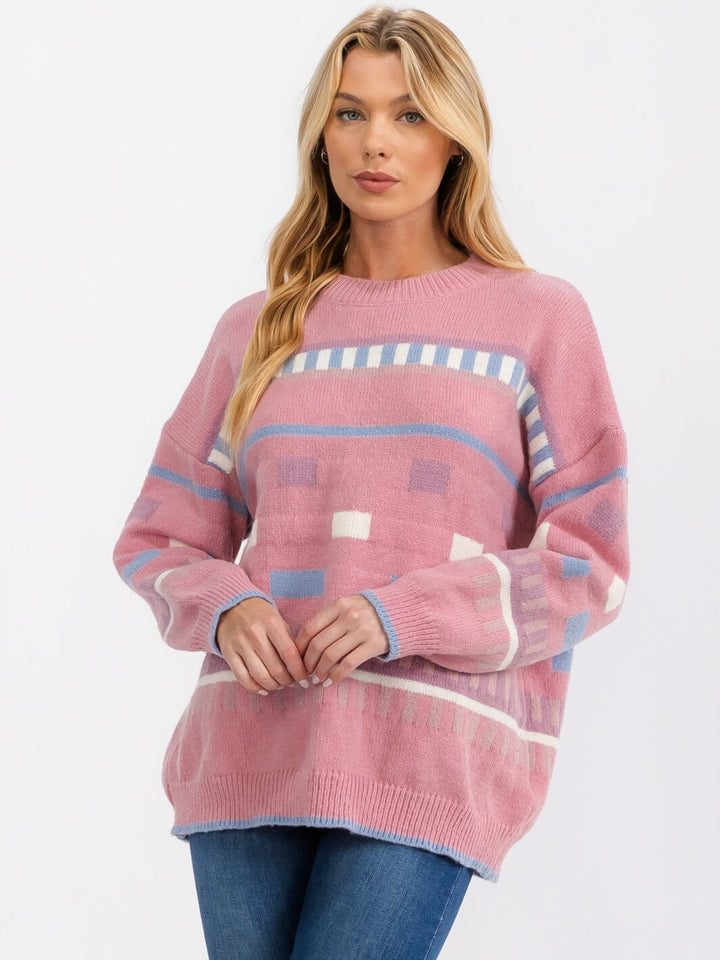 WOMENS LONG SLEEVE PULLOVER GRAPHIC SWEATER