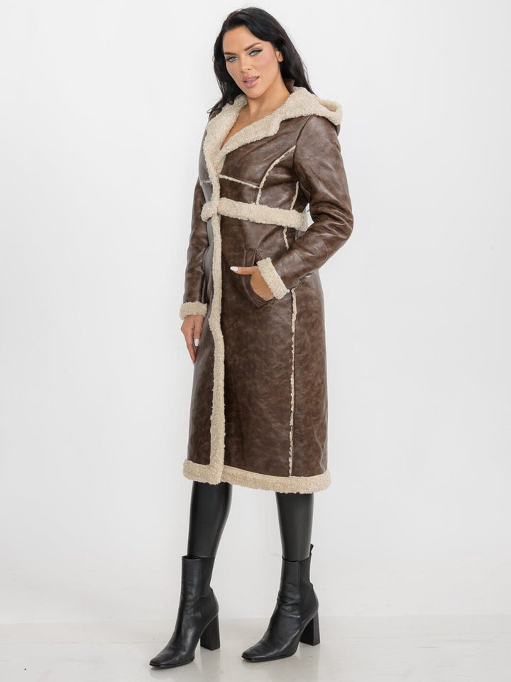WOMEN'S LONG SLEEVE SHERPA LINING CONVERTIBLE ZIP OFF TWO IN ONE AVIATOR COAT