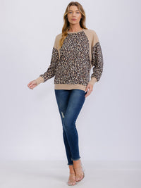 WOMEN'S LONG SLEEVE ANIMAL PRINT CRONTRAST TOP