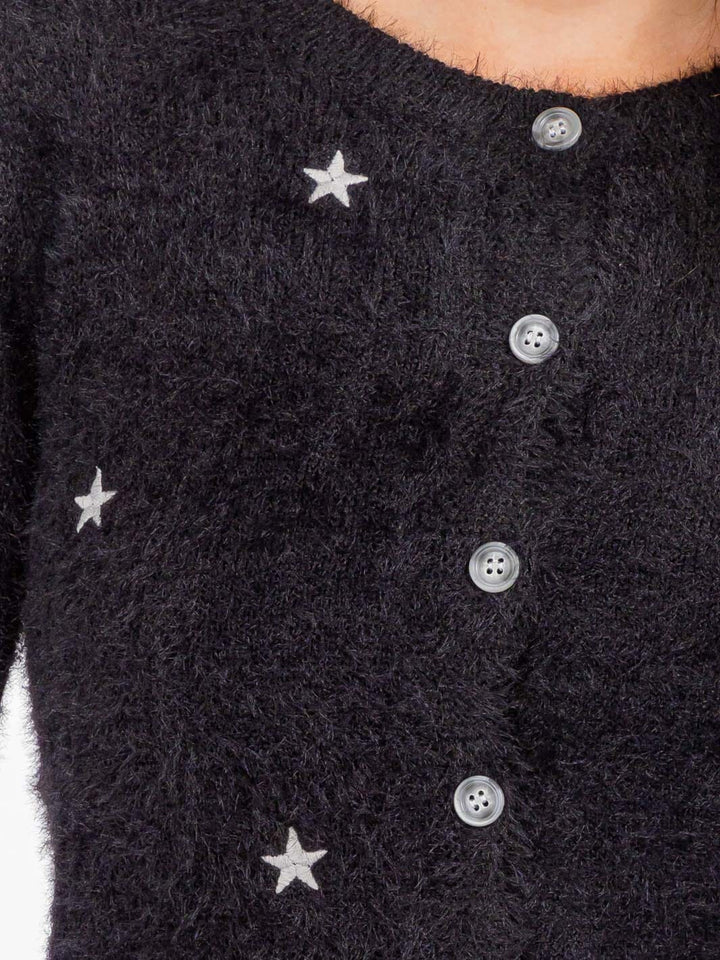 WOMEN'S LONG SLEEVE BUTTON UP STARS PRINT CARDIGAN SWEATER