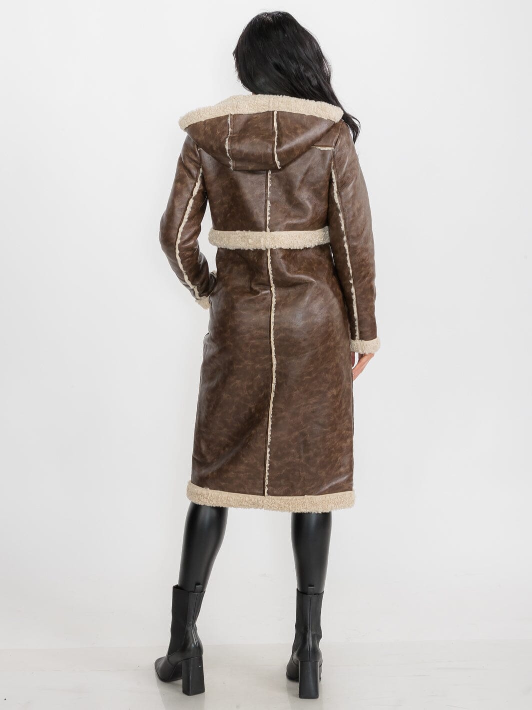 WOMEN'S LONG SLEEVE SHERPA LINING CONVERTIBLE ZIP OFF TWO IN ONE AVIATOR COAT