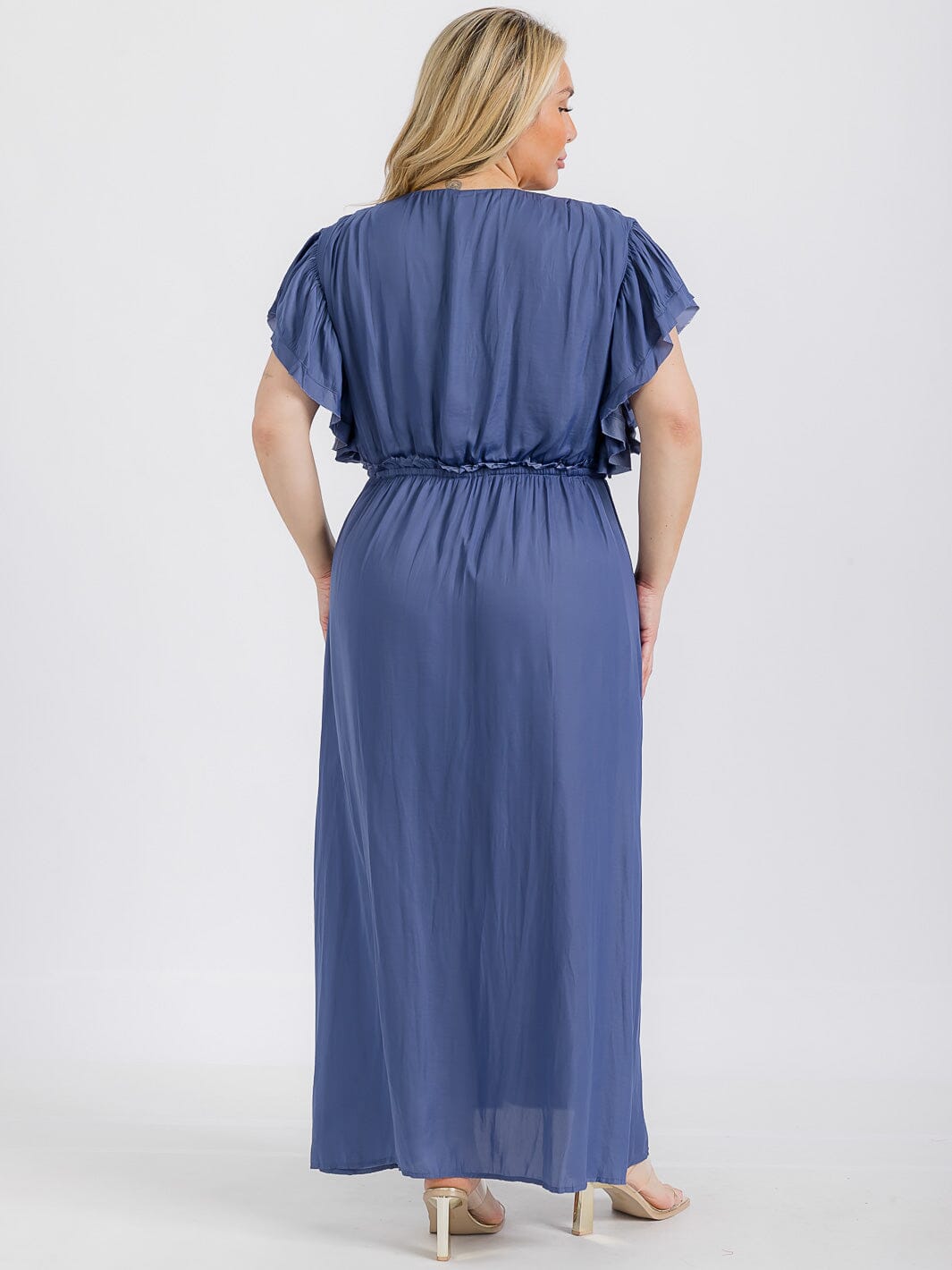 PLUS SIZE SHORT SLEEVE ELASTIC WAIST BUTTON UP MAXI DRESS