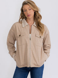WOMEN'S LONG SLEEVE ZIPPER CLOSURE FRONT POCKETS JACKET