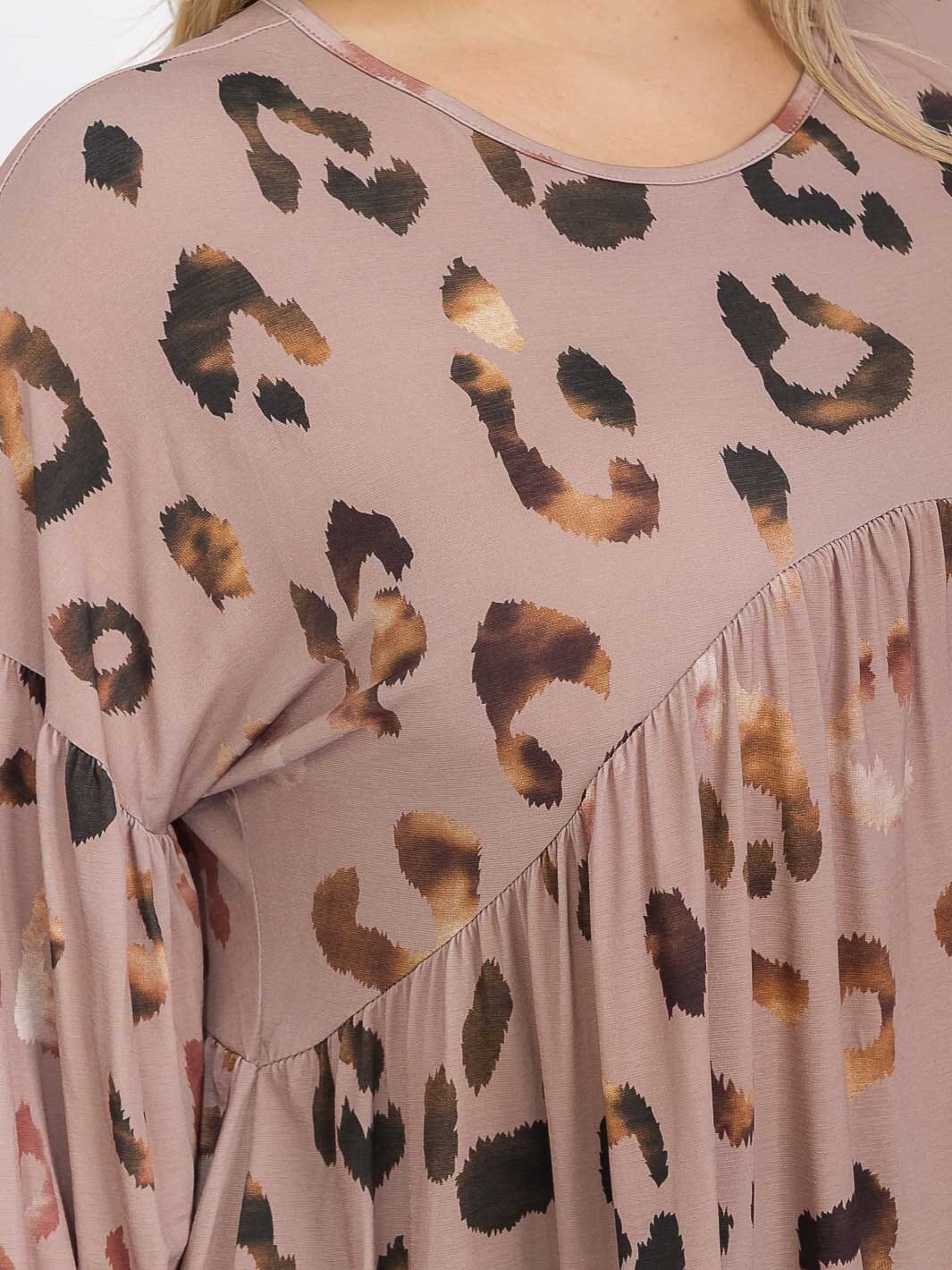 PLUS SIZE LONG SLEEVE ANIMAL PRINT TUNIC BLOUSE