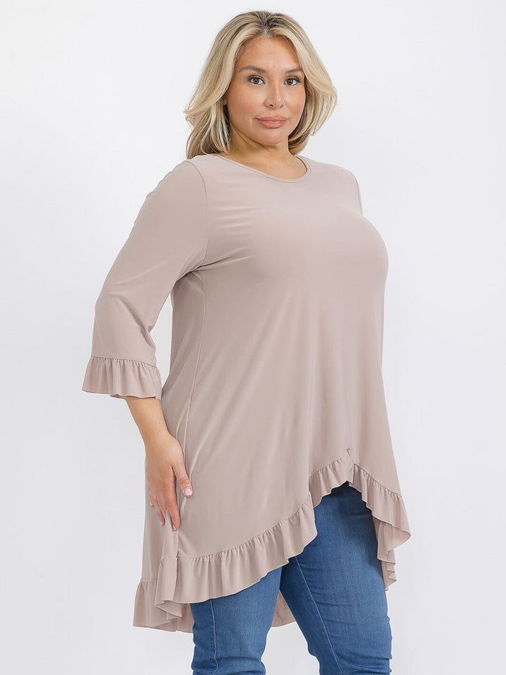 PLUS SIZE 3/4 SLEEVE HIGH-LOW TUNIC BLOUSE