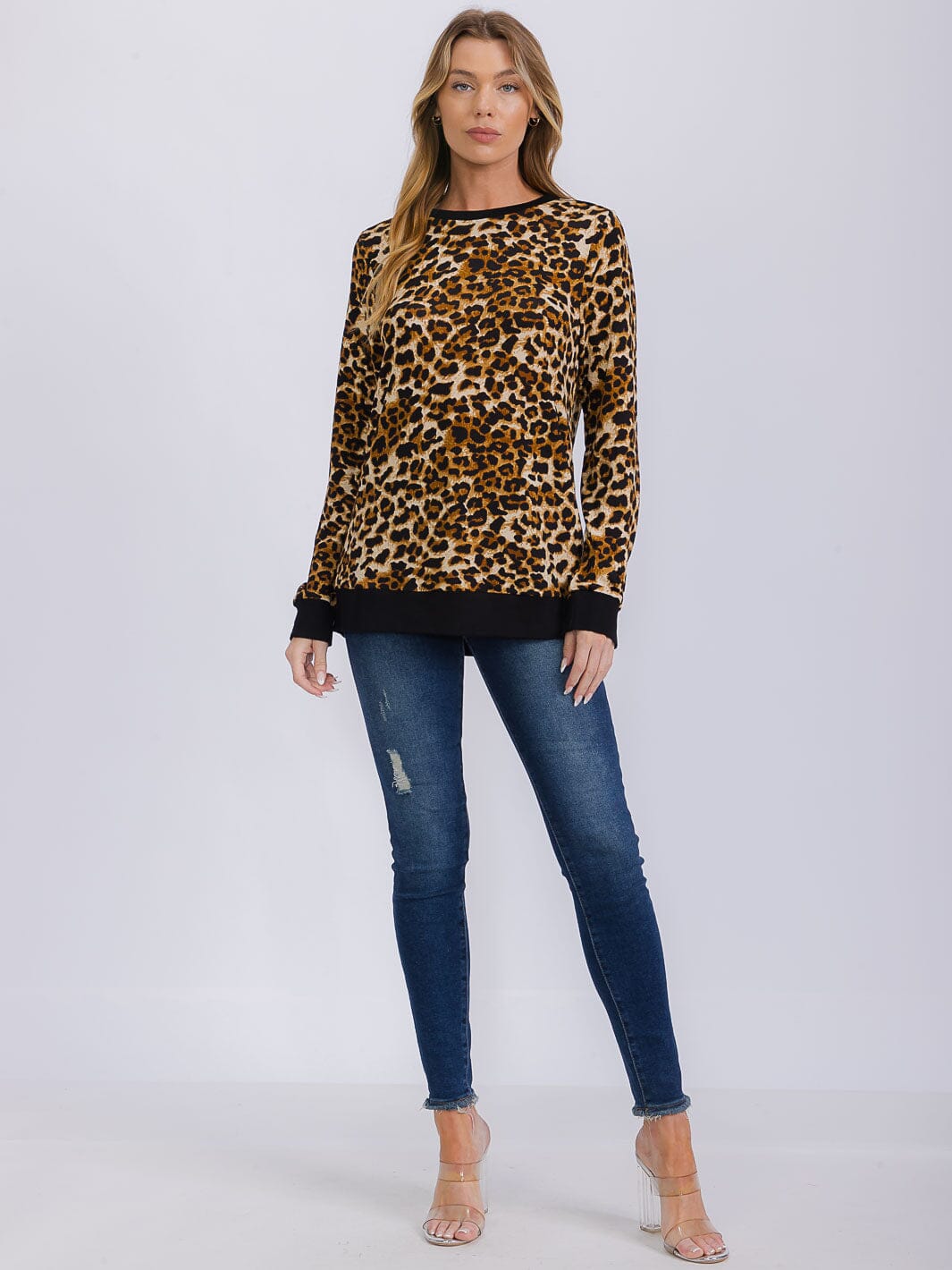 WOMEN'S LONG SLEEVE ANIMAL PRINT TOP