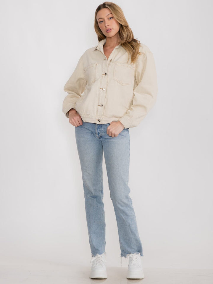 WOMEN'S LONG SLEEVE BUTTON UP FRONT POCKETS DENIM JACKET