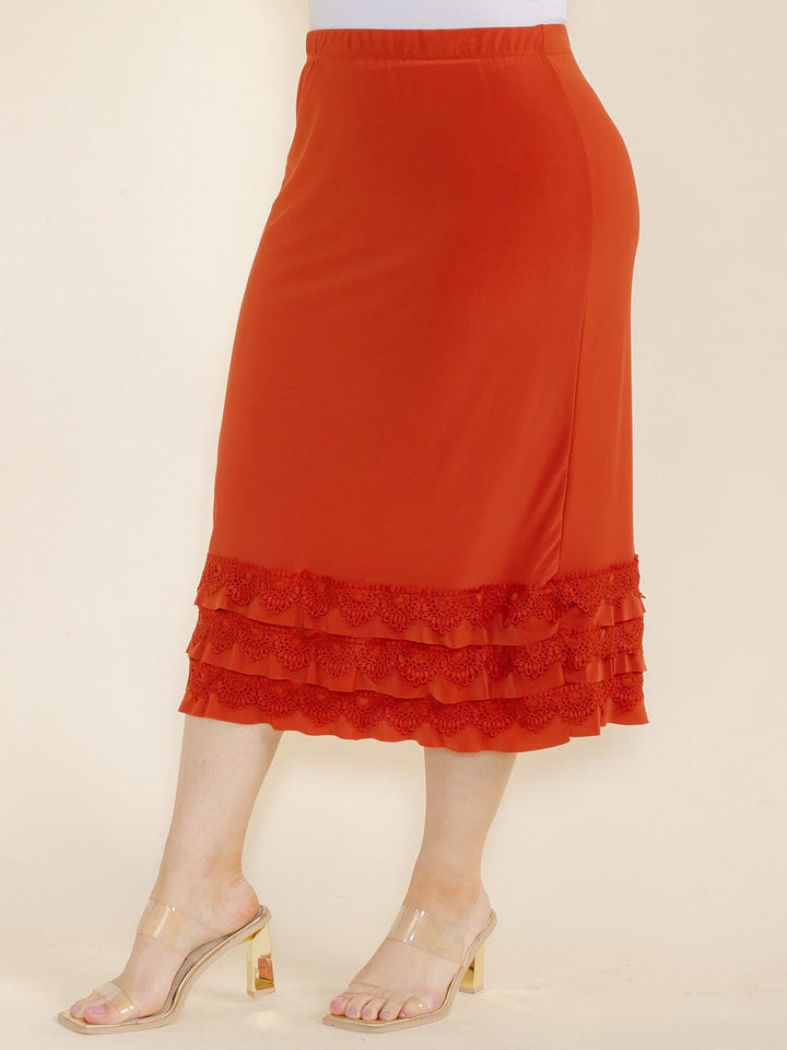 PLUS SIZE ELASTIC WAIST CROCHET BOTTOM HEM MIDI SKIRT
