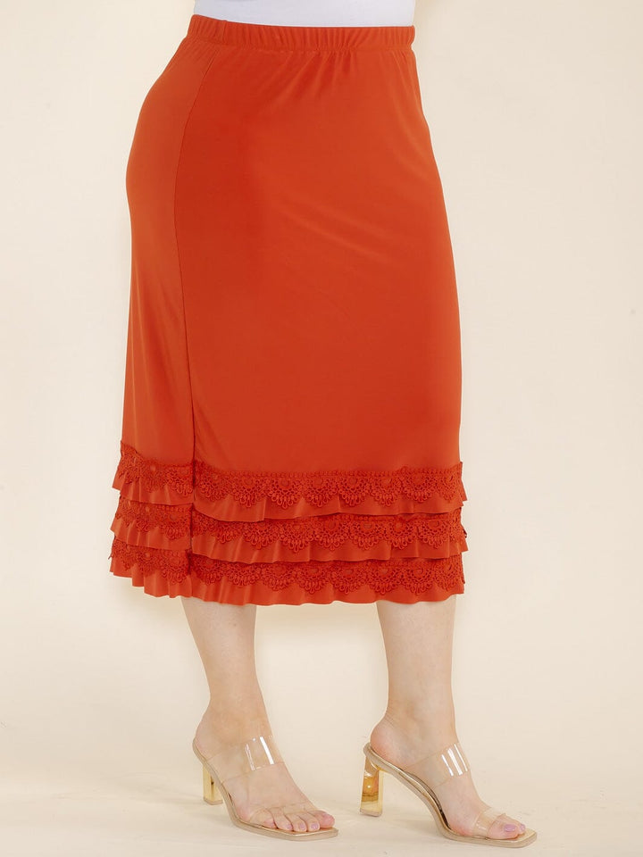 PLUS SIZE ELASTIC WAIST CROCHET BOTTOM HEM MIDI SKIRT