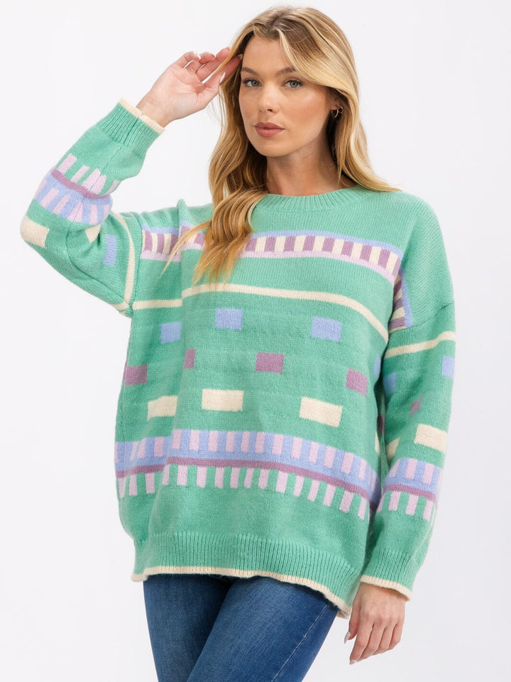 WOMENS LONG SLEEVE PULLOVER GRAPHIC SWEATER