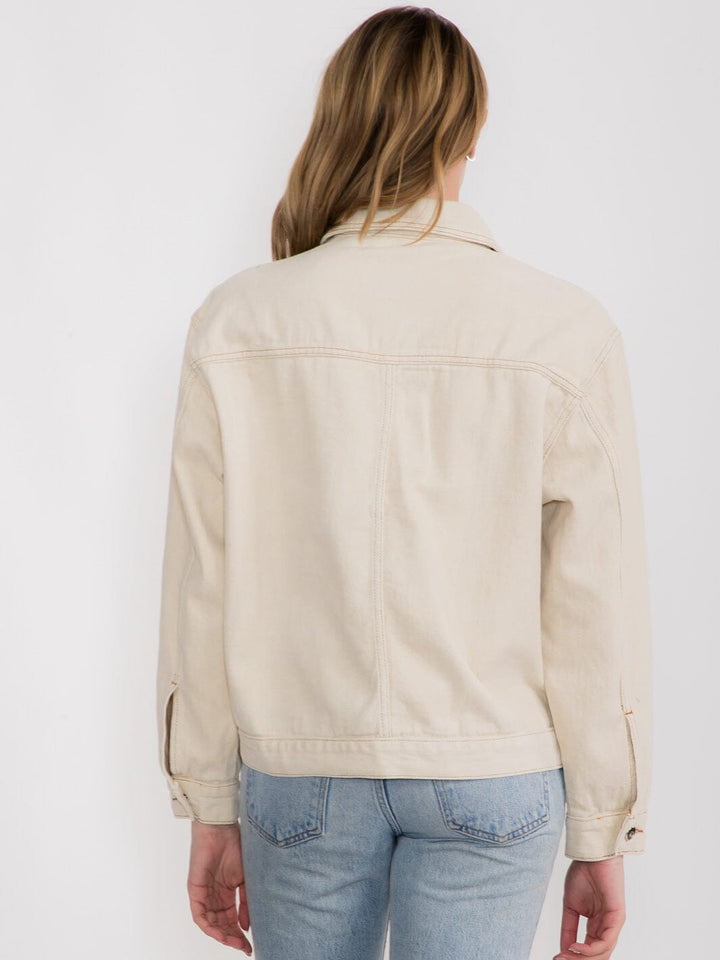 WOMEN'S LONG SLEEVE BUTTON UP FRONT POCKETS DENIM JACKET