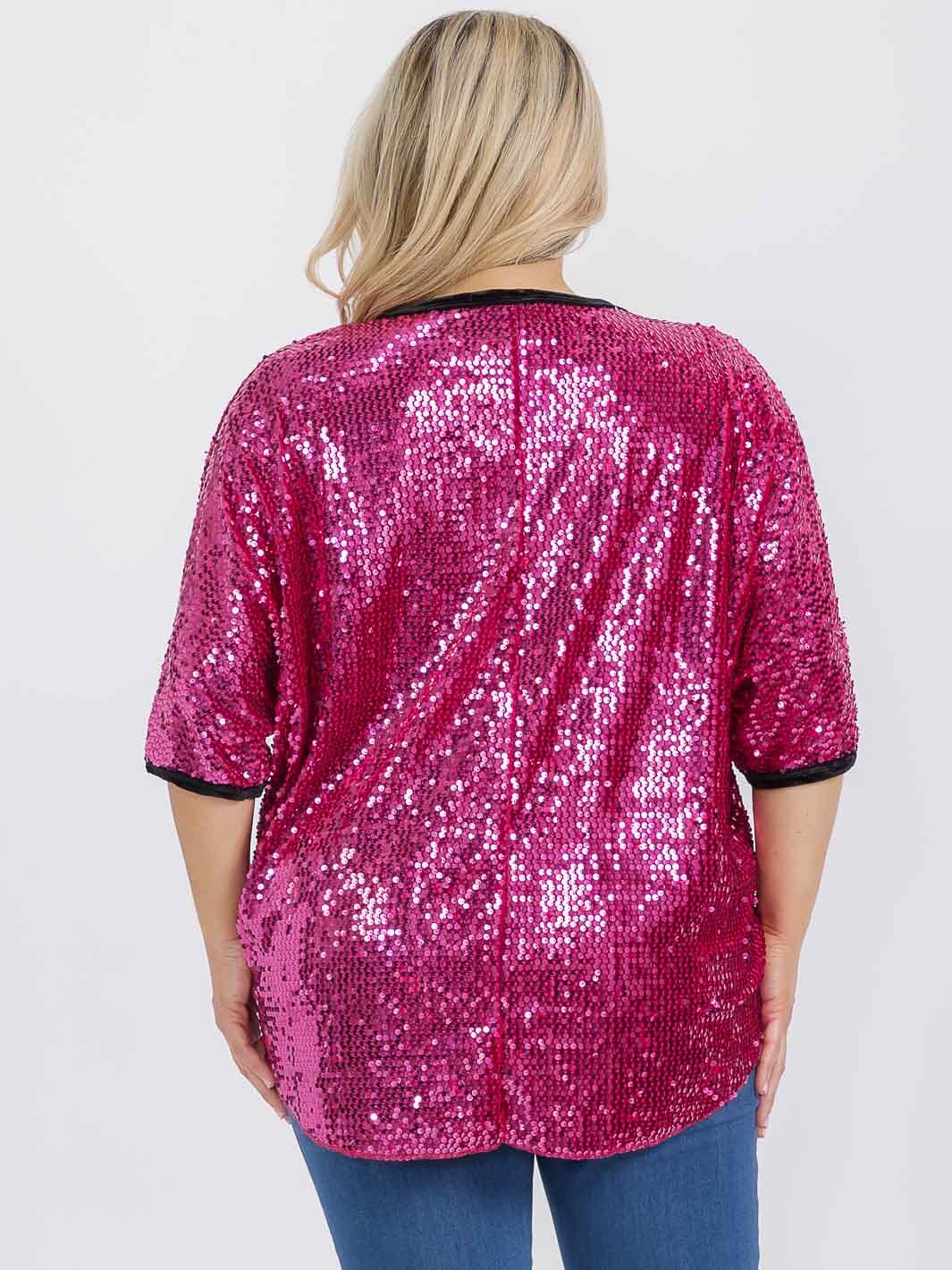 PLUS SIZE SHORT SLEEVE V-NECK SEQUINS TUNIC BLOUSE