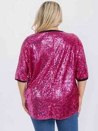 PLUS SIZE SHORT SLEEVE V-NECK SEQUINS TUNIC BLOUSE