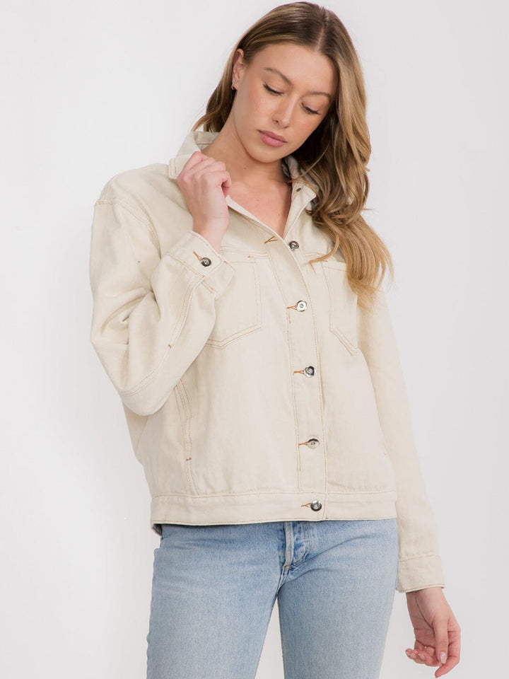 WOMEN'S LONG SLEEVE BUTTON UP FRONT POCKETS DENIM JACKET