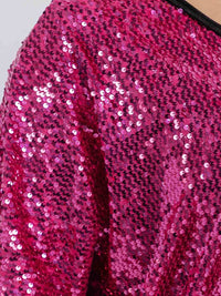 PLUS SIZE SHORT SLEEVE V-NECK SEQUINS TUNIC BLOUSE