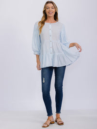 WOMEN'S 3/4 SLEEVE BUTTON UP TIERED TUNIC BLOUSE