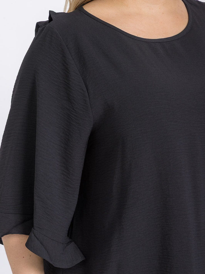 PLUS SIZE SHORT SLEEVE BACK RUFFLE TUNIC BLOUSE