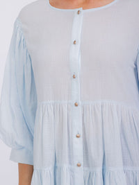 WOMEN'S 3/4 SLEEVE BUTTON UP TIERED TUNIC BLOUSE