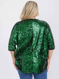PLUS SIZE SHORT SLEEVE V-NECK SEQUINS TUNIC BLOUSE