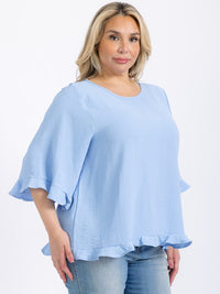 PLUS SIZE SHORT SLEEVE BACK RUFFLE TUNIC BLOUSE