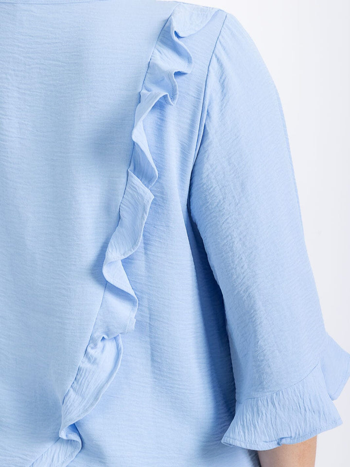 PLUS SIZE SHORT SLEEVE BACK RUFFLE TUNIC BLOUSE