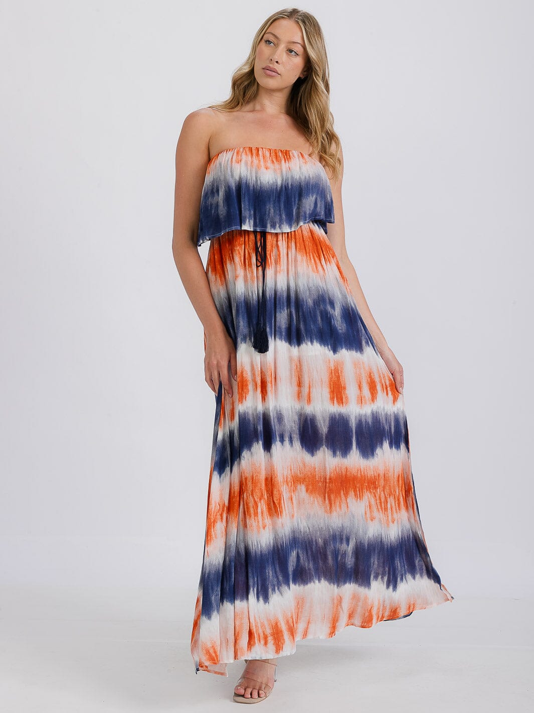 WOMEN'S STRAPLESS BURNOUT MAXI DRESS
