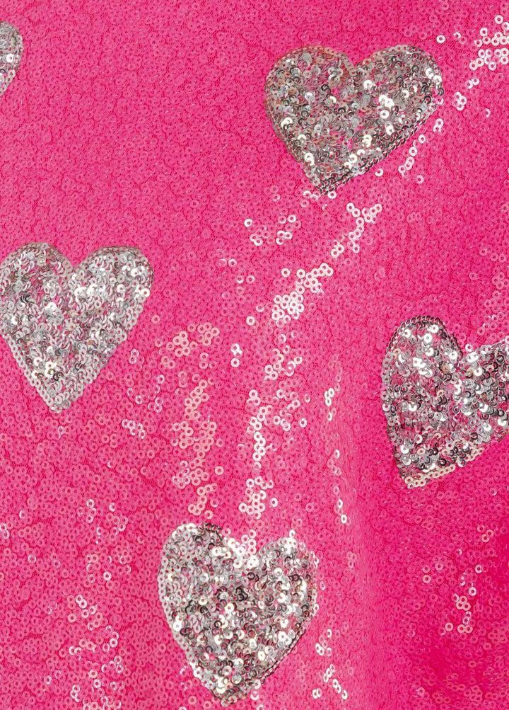 WOMEN'S SHORT SLEEVE FRONT POCKETS SEQUINS HEART TUNIC MINI DRESS