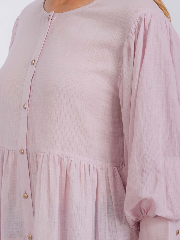 WOMEN'S 3/4 SLEEVE BUTTON UP TIERED TUNIC BLOUSE