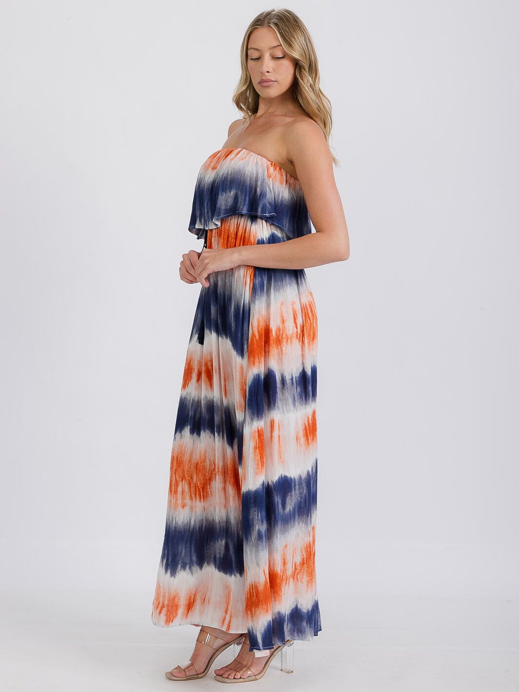 WOMEN'S STRAPLESS BURNOUT MAXI DRESS