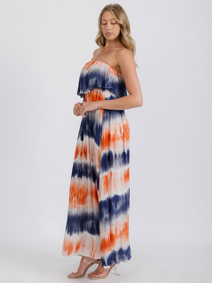 WOMEN'S STRAPLESS BURNOUT MAXI DRESS