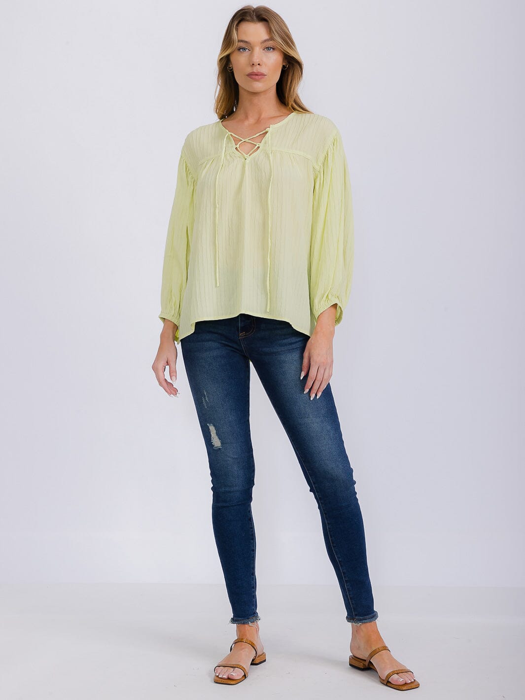 WOMEN'S LONG SLEEVE V-NECK HIGH-LOW TUNIC BLOUSE