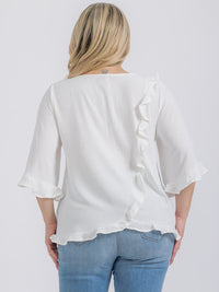 PLUS SIZE SHORT SLEEVE BACK RUFFLE TUNIC BLOUSE