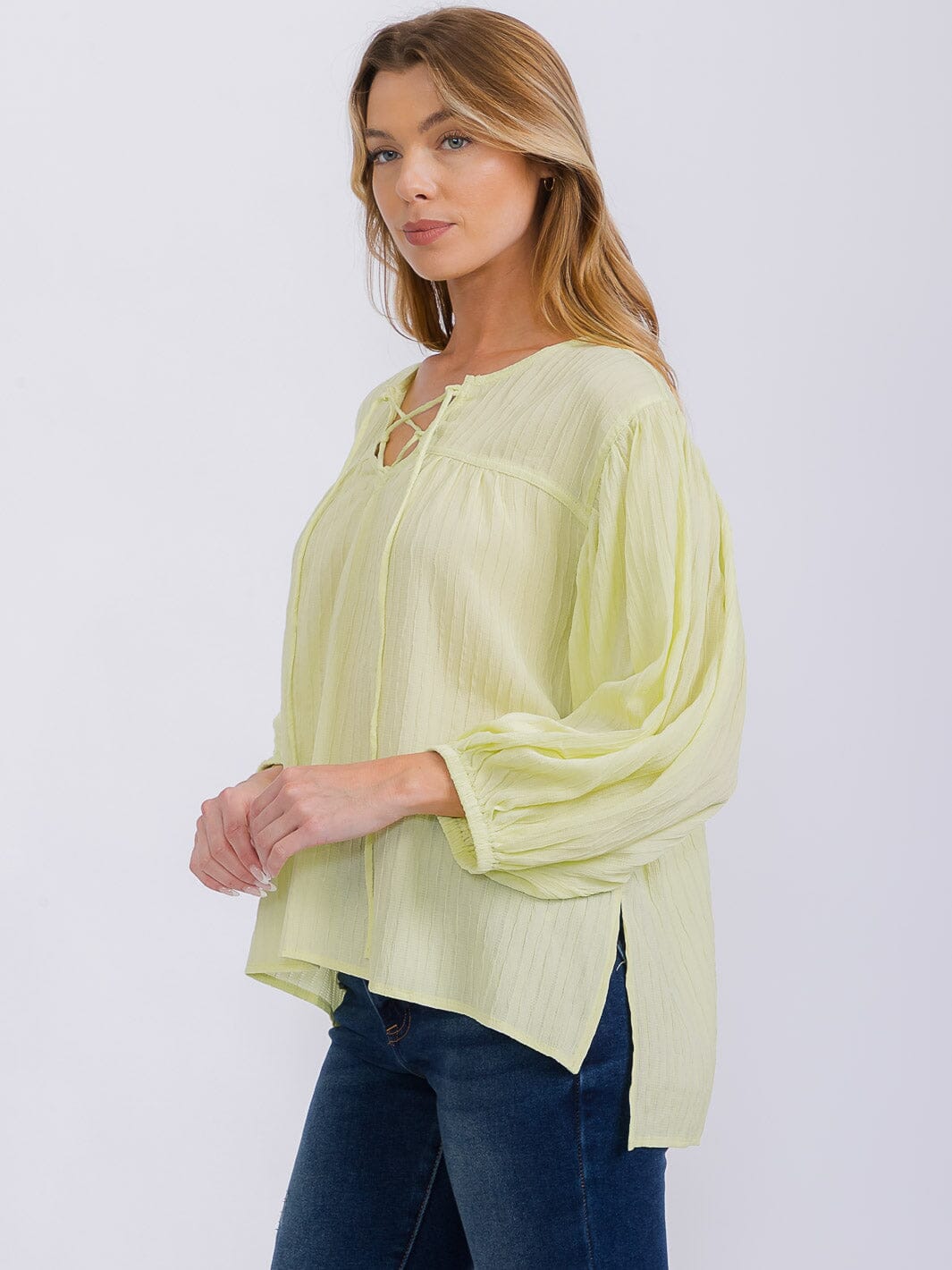 WOMEN'S LONG SLEEVE V-NECK HIGH-LOW TUNIC BLOUSE