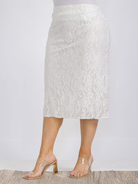 PLUS SIZE ELASTIC WAIST ALLOVER LACE MIDI SKIRT