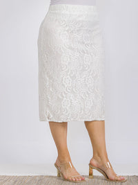 PLUS SIZE ELASTIC WAIST ALLOVER LACE MIDI SKIRT